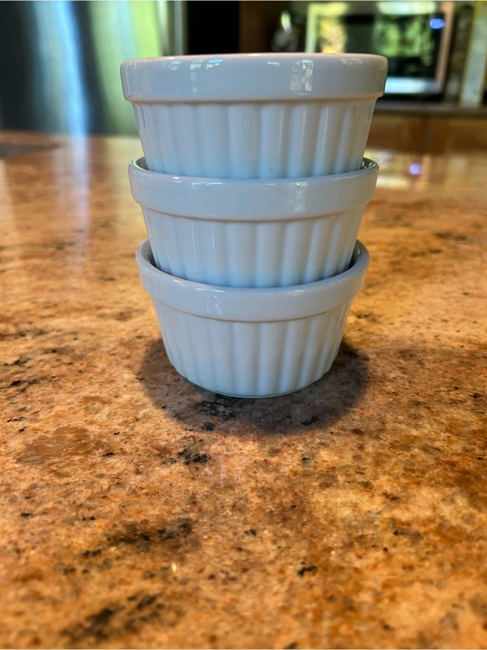Set of (3) White Ceramic Ramekin Prep Baking Dishes 6oz w/Classic Fluted Design